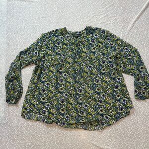 LANE BRYANT 22/24 Sheer Long Sleeve Green Blue Floret Floral Blouse NWT 22 24